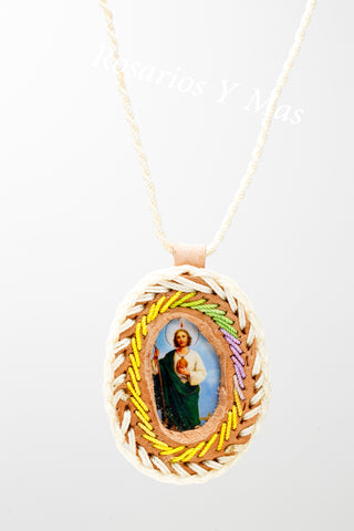 St Jude Leather Hand Made Necklace Scapular - San Judas Escapulario de Piel Hecho a Mano