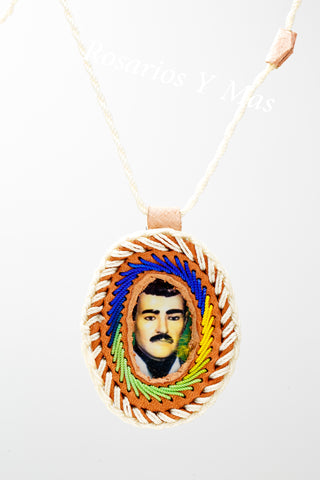 Jesus Malverde Leather Hand Made Necklace Scapular - Escapulario de Piel Hecho a Mano
