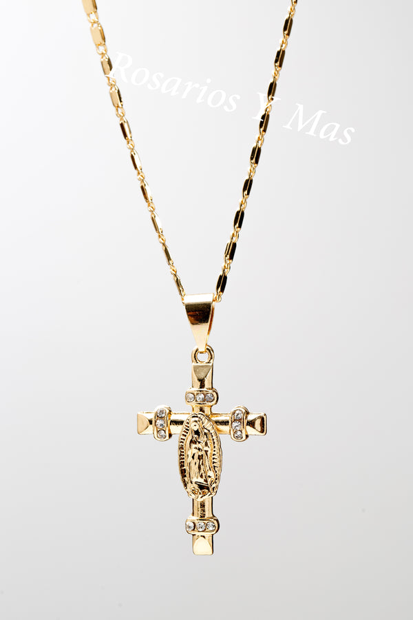 Cross Our Lady of Guadalupe Pendant with Necklace (24K Gold Filled)