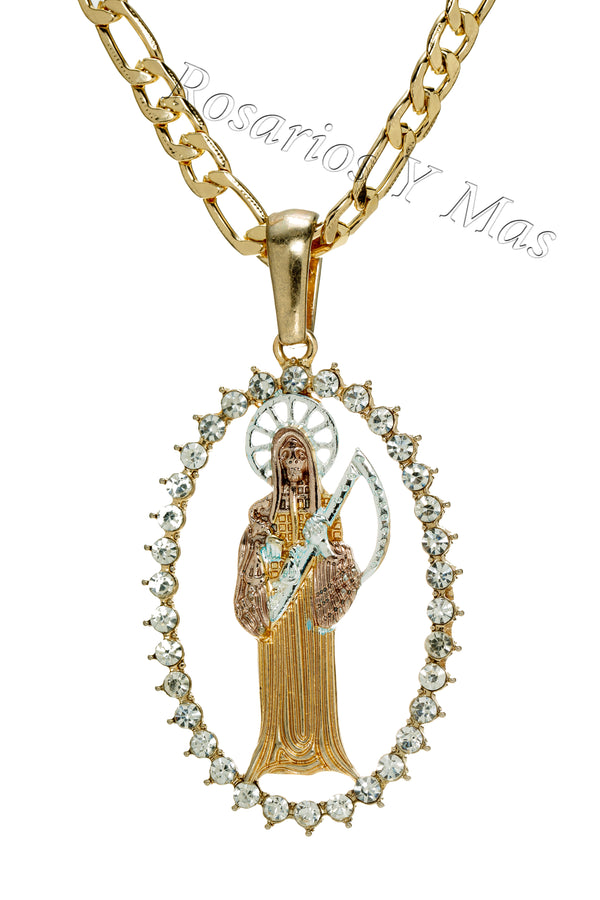 24K Gold Plated Santa Muerte with 26" Necklace - Santa Muerte con Cadena de 26"