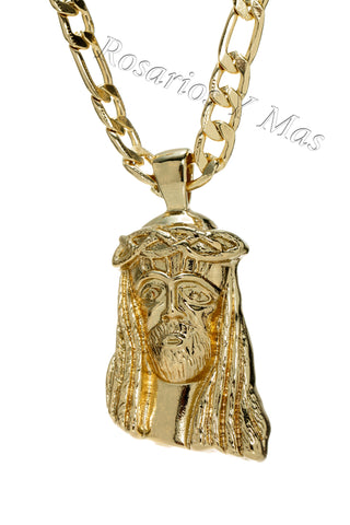 24K Gold Plated Jesus Pendant with 26" Necklace - Medalla de Jesus con Cadena 26"