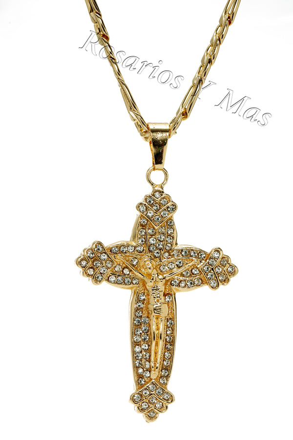 24K Gold Plated Cross with 26" Necklace - Cruz con Cadena de 26"
