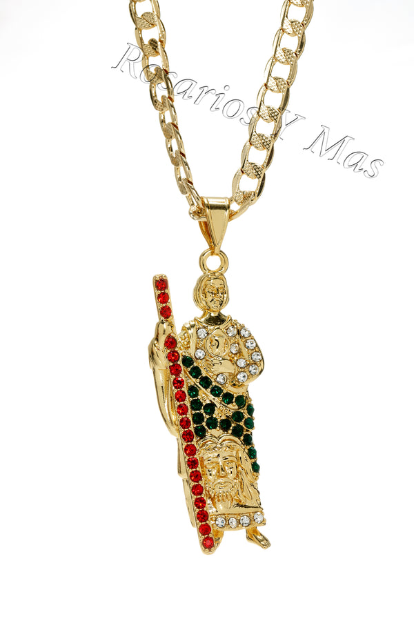 24K Gold Plated St Jude with 24" Necklace - San Judas con Cadena de 24" Oro Laminado