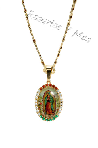 24K Gold Plated Our Lady of Guadalupe with 24" Necklace - Virgen De Guadalupe con Cadena de 24" Oro Laminado