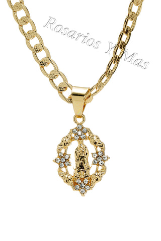 24K Gold Filled Our Lady of Guadalupe Pendant with Necklace - Virgen De Guadalupe Oro Laminado Medalla Y Cadena