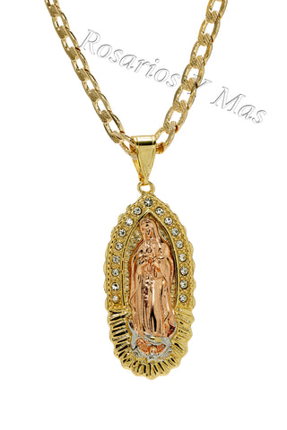 Trust Jewelry 14k Solid Yellow Gold Rosary Necklace – Virgen De Guadalupe, 26in