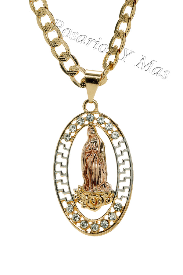 24K Gold Plated Our Lady of Guadalupe with 24" Necklace - Virgen De Guadalupe con Cadena de 24" Oro Laminado