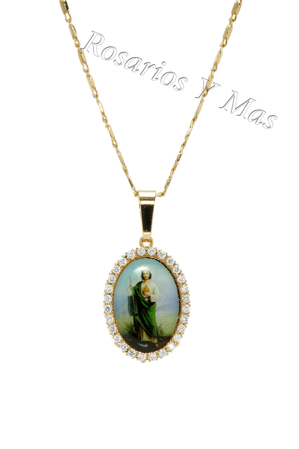 24K Gold Plated St Jude with 24" Necklace - San Judas con Cadena de 24" Oro Laminado