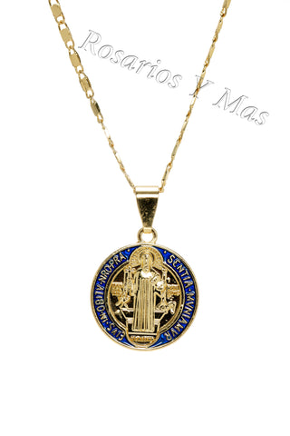 24K Gold Filled St Benedict Pendant with 24" Necklace - San Benito Oro Laminado Medalla y Cadena