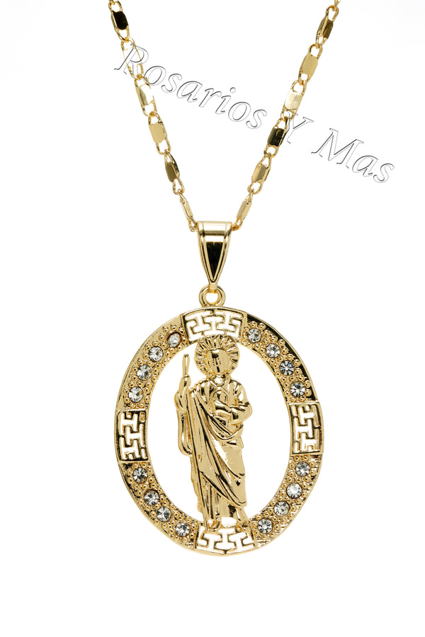 24K Gold Plated St Jude with 24" Necklace - San Judas con Cadena de 24" Oro Laminado