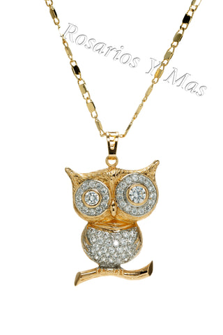 24K Gold Plated Owl with 24" Necklace - Tecolote con Cadena de 24" Oro Laminado