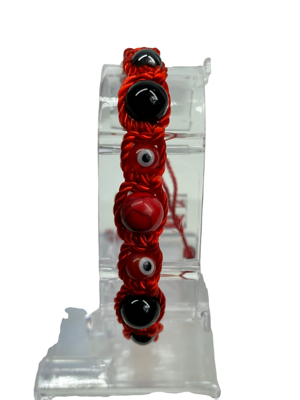 Evil Eye, Protection, Hematite Knotted Rope Bracelet Hand Made