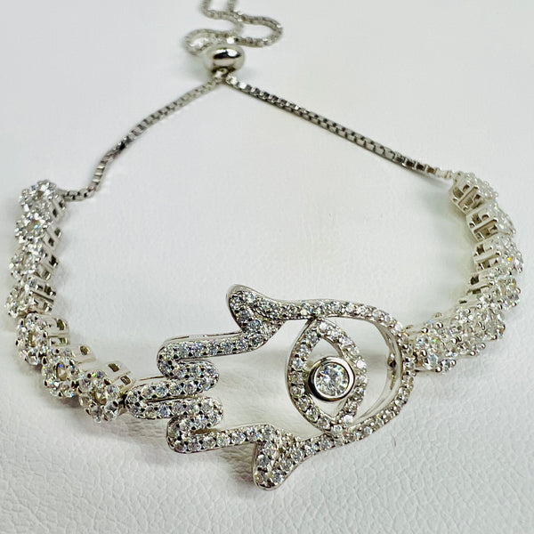 Hamsa Hand Evil Eye Bracelet (.925 Silver)