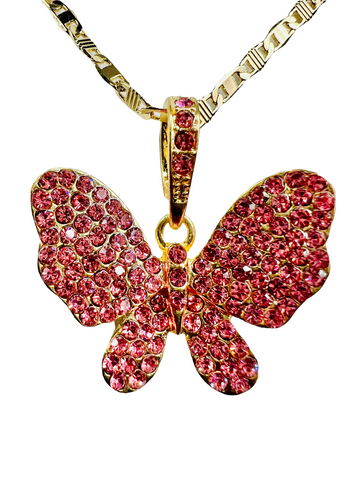 Pink Butterfly Necklace (24K Gold Filled)