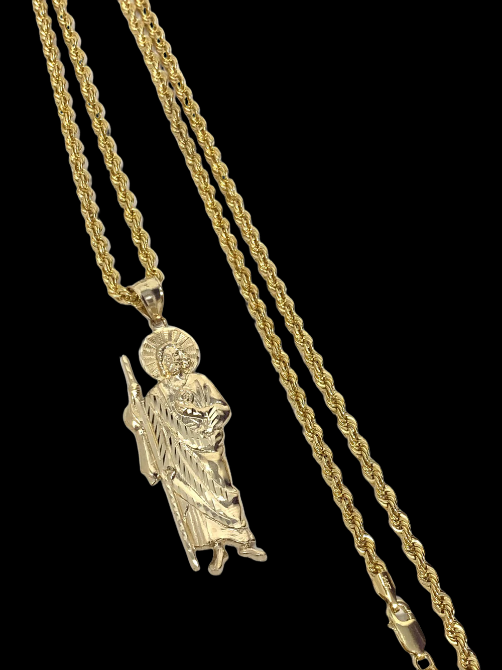 Rope Chain St Jude Mens Necklace Gold 14K Gold St Jude