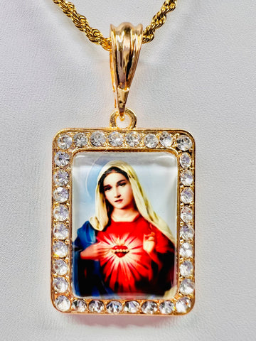 Immaculate Heart of Mary Pendant w/ Rope Necklace (24K Gold Filled)