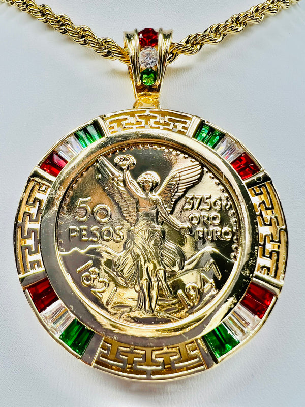 Mexican Centenario with 26" Rope Necklace (24K Gold Filled)