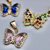 Blue Butterfly with White Rhinestones Pendant (24K Gold Filled)