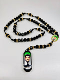 Jesus Malverde Rosary Necklace - Black