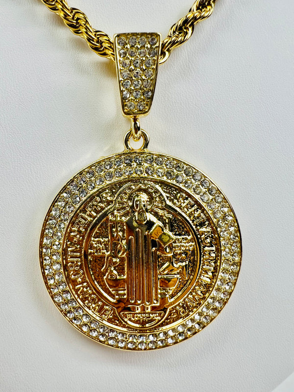 St Benedict Pendant with Necklace (24K Gold Filled)