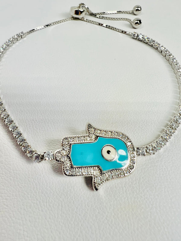 Hamsa Hand Evil Eye Bracelet (.925 Silver)