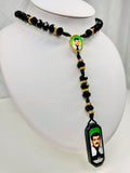 Jesus Malverde Rosary Necklace - Black