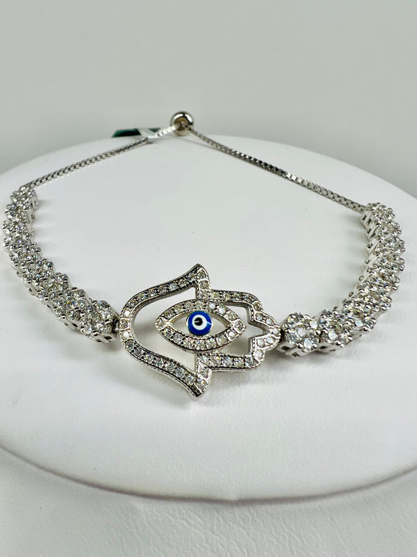Hamsa Hand Evil Eye Bracelet (.925 Silver)