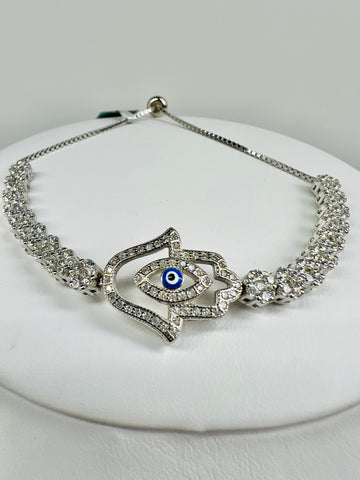 Hamsa Hand Evil Eye Bracelet (.925 Silver)