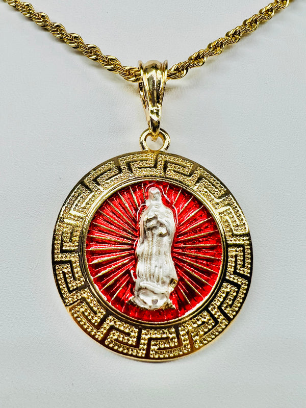 Our Lady of Guadalupe Round Pendant w/ 24" Rope Necklace (24K Gold Filled)