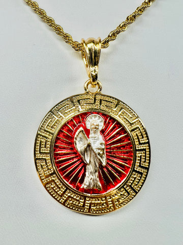 Santa Muerte Round Pendant w/ 24" Rope Necklace (24K Gold Filled)
