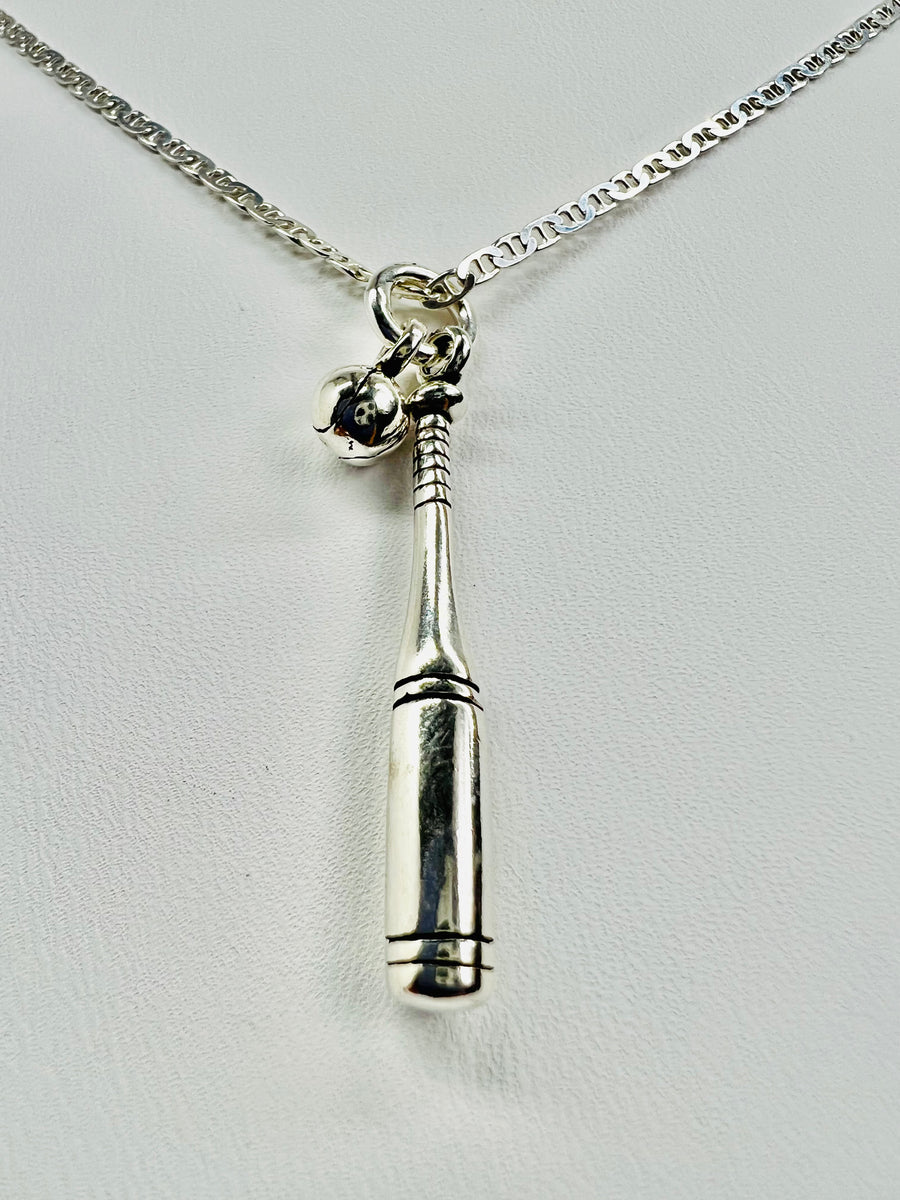 Baseball Bat and Ball Necklace (.925 Sterling Silver) Rosarios Y Mas