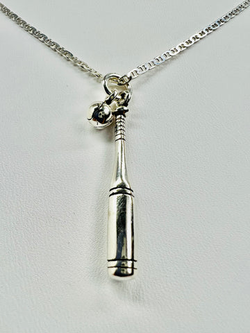 Baseball Bat and Ball Necklace (.925 Sterling Silver)
