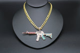 Assault Riffle w/ Mexican Color Rhinestones with 26"Necklace (24K Gold Plated)