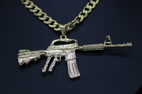 Assault Riffle with 26"Necklace (24K Gold Plated)