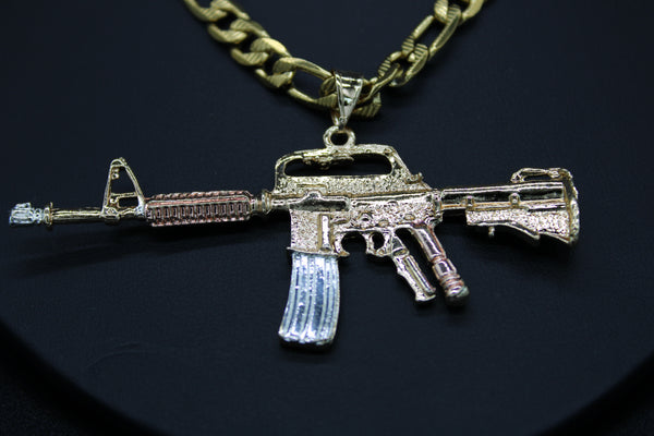Assault Riffle with 26"Necklace (24K Gold Plated)