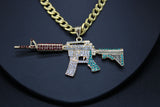 Assault Riffle w/ Mexican Color Rhinestones with 26"Necklace (24K Gold Plated)