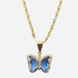 Blue Butterfly with White Rhinestones Pendant (24K Gold Filled)