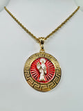 Santa Muerte Round Pendant w/ 24" Rope Necklace (24K Gold Filled)