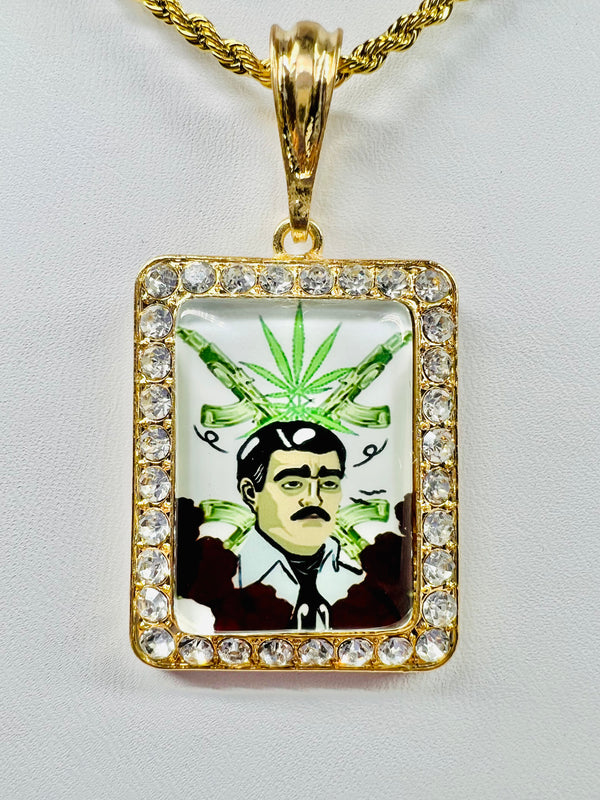 Jesus Malverde Pendant w/ Rope Necklace (24K Gold Filled)