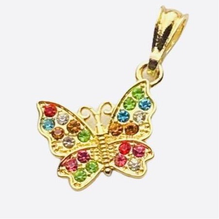 Butterfly with Colored Rhinestones Pendant (24K Gold Filled)