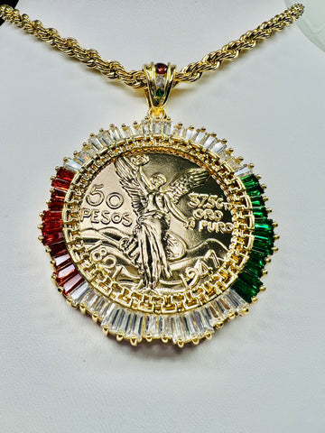 Mexican Centenario with 26" Rope Necklace (24K Gold Filled)