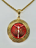 Crucifix Cross Round Pendant w/ 24" Rope Necklace (24K Gold Filled)