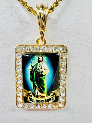 St Jude Pendant w Rope Necklace 24K Gold Filled Rosarios Y Mas