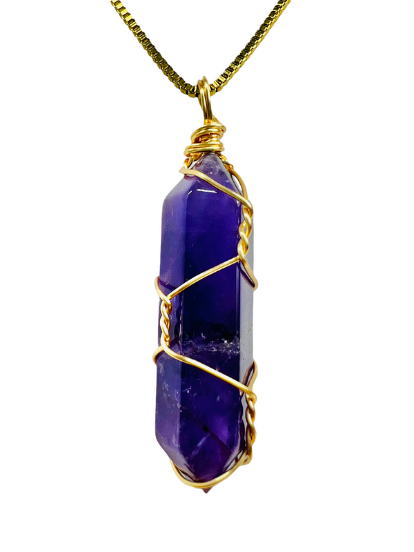 Purple Crystal Stone Necklace (24K Gold Filled)