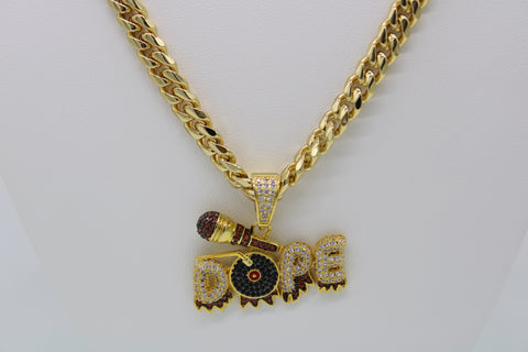 Dope Microphone Turntable Pendant with 28" Necklace (14K Gold Filled)
