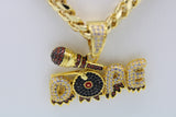 Dope Microphone Turntable Pendant with 28" Necklace (14K Gold Filled)