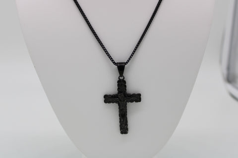 Black Cross Pendant with 24" Necklace (Stainless Steel)