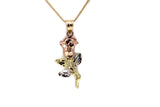 14K Gold Rose Pendant with Necklace (Three Tone) Real Solid Gold