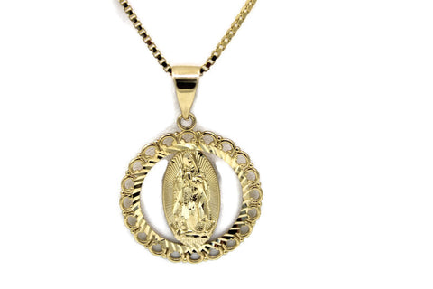 14K Gold Our Lady of Guadalupe Pendant with Necklace - Real Solid Gold