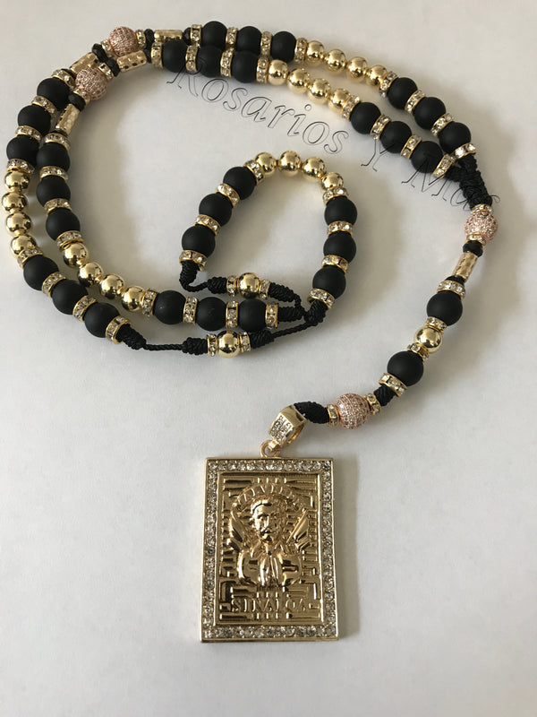 14K Jesus Malverde Gold Filled Rosary Necklace